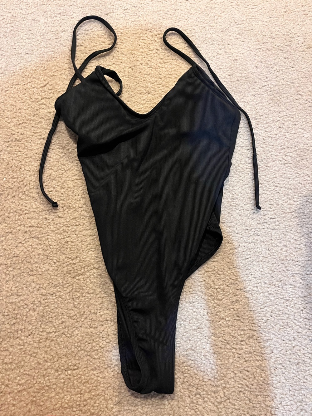 Sexy ribbed Black One-Piece Swimsuit Strappy XS